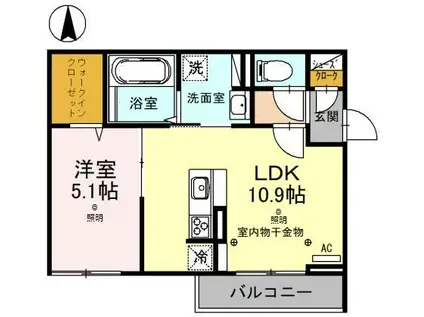 東武伊勢崎線 草加駅 徒歩7分 3階建 築4年(1LDK/2階)の間取り写真
