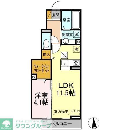 ロックヒル(1LDK/1階)の間取り写真