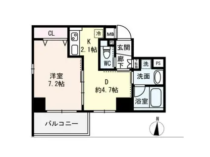 カーサ セレーネ(1DK/7階)の間取り写真