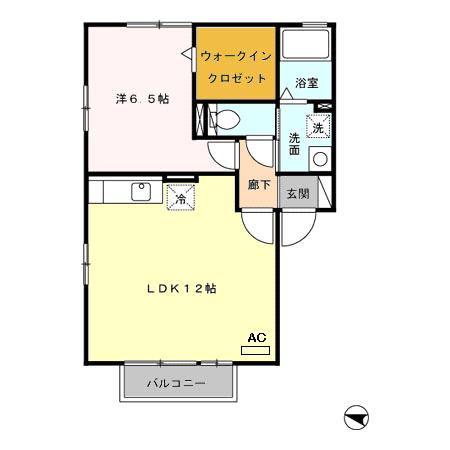 ウィルモア植松B(1LDK/2階)の間取り写真