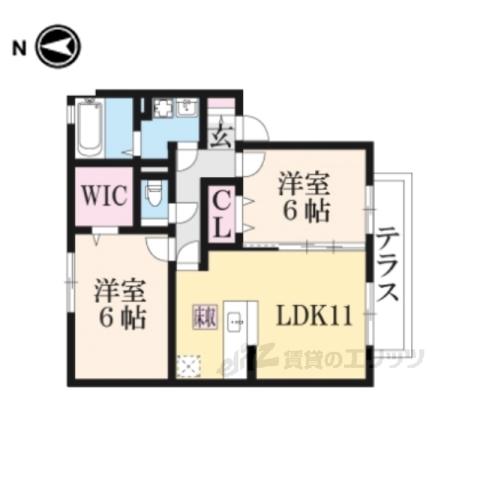 リビングタウン四条大路D棟(2LDK/2階)の間取り写真