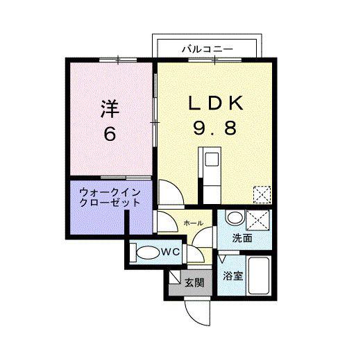 アリエッタB棟(1LDK/1階)の間取り写真