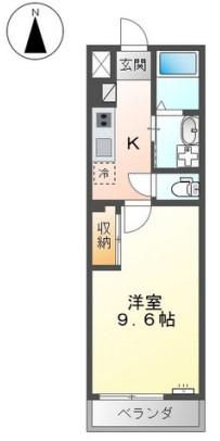 シェルル中畝(1K/2階)の間取り写真