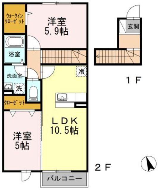 ベルセゾン(2LDK/2階)の間取り写真