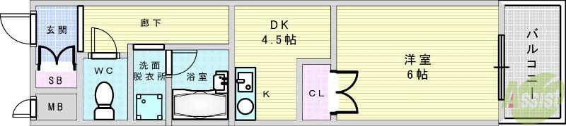 エスリード吹田駅前(1DK/2階)の間取り写真