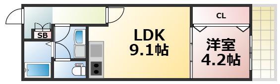 アルカンシェルコート緑橋(1LDK/1階)の間取り写真