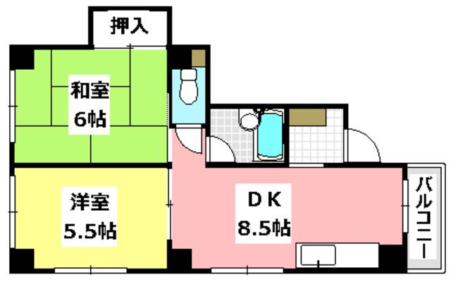 光栄ハイツ香露園(2DK/3階)の間取り写真