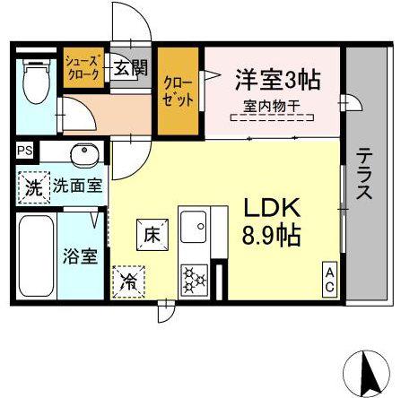 GRAND D-ROOM 島内新橋(1LDK/1階)の間取り写真