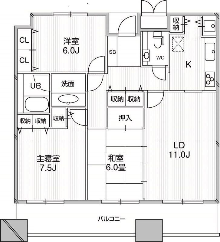 リバーサイド隅田セントラルタワーパレス(3LDK/22階)の間取り写真