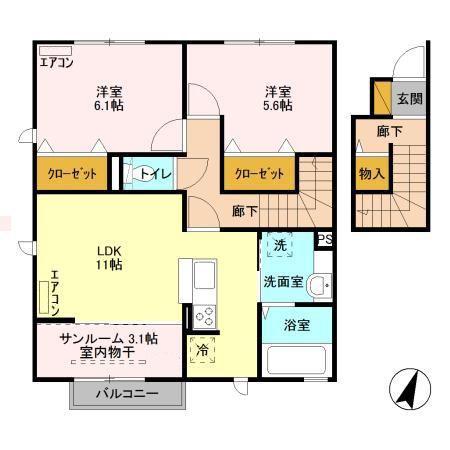 フォレステージ イーストB(2LDK/2階)の間取り写真