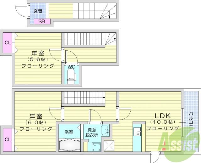ショコラⅠ(2LDK/2階)の間取り写真