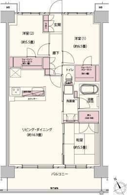クレストフォルム柏サウスウイング(3LDK/2階)の間取り写真