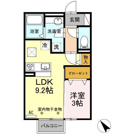 レセンテ上野 B(1LDK/1階)の間取り写真