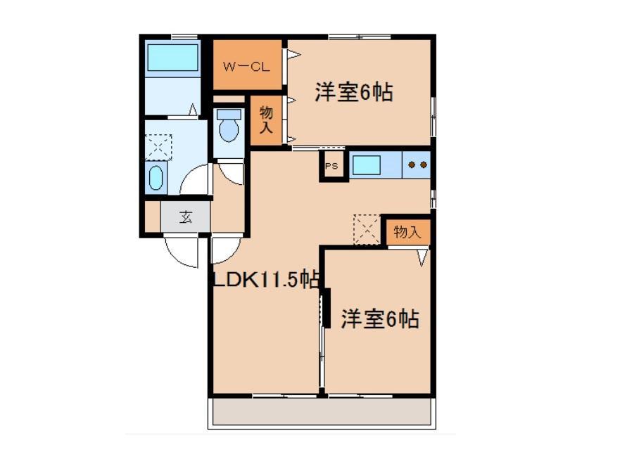ウィズ司A(2LDK/1階)の間取り写真
