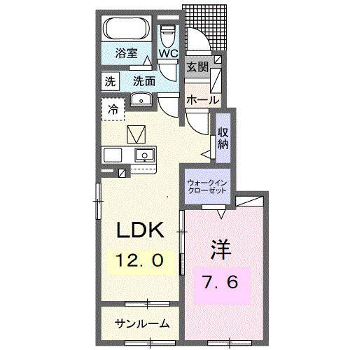 プラシード・KUROSU(1LDK/1階)の間取り写真