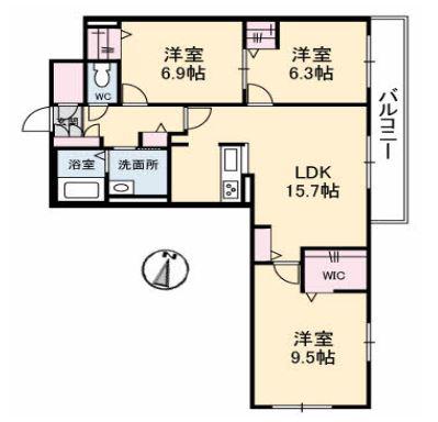 シエルクレールB棟(3LDK/2階)の間取り写真