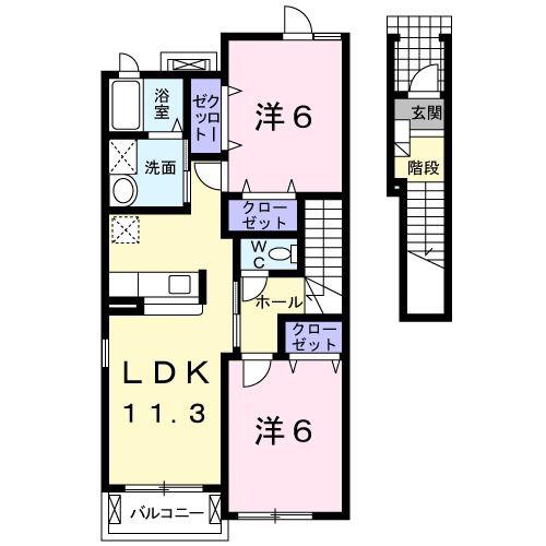 アースリバーA(2LDK/2階)の間取り写真
