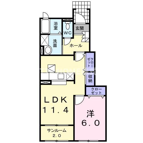 グラン・ソーレ II(1LDK/1階)の間取り写真