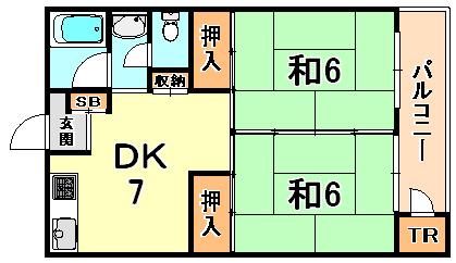 大和スカイハイツ(2DK/6階)の間取り写真