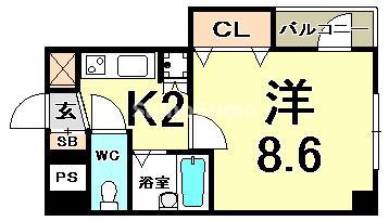 カーサ神戸下山手(1K/7階)の間取り写真