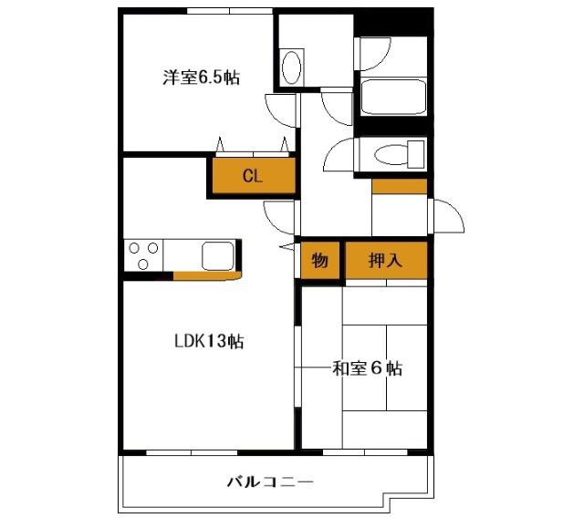 グランメール勝田II(2LDK/2階)の間取り写真