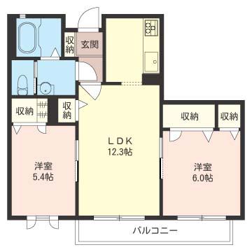 パレス・ジュエルBOX B(2LDK/2階)の間取り写真