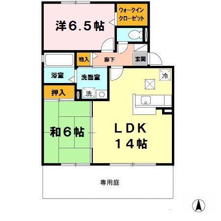 フェルティ2番館(2LDK/1階)の間取り写真