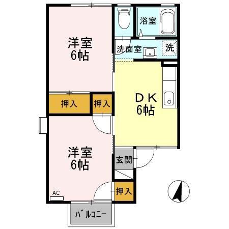ノースポール田町(2DK/2階)の間取り写真
