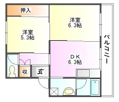 ヴィラナリー加東(2DK/2階)の間取り写真