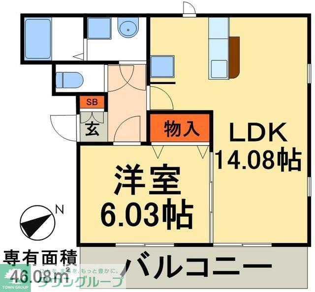 エクシード二ツ木B棟(1LDK/1階)の間取り写真