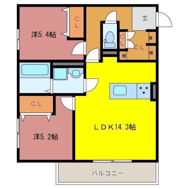 プルメリア(2LDK/3階)の間取り写真