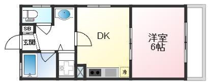 ラムール鈴蘭台南(1DK/2階)の間取り写真