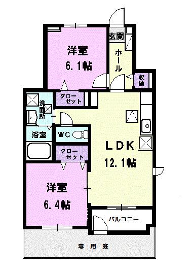 ジェルメII(2LDK/1階)の間取り写真