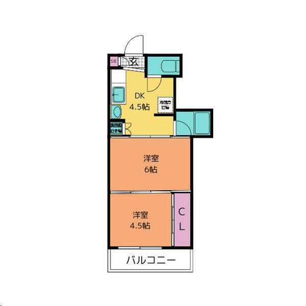 シャングリラ小田原(2DK/4階)の間取り写真