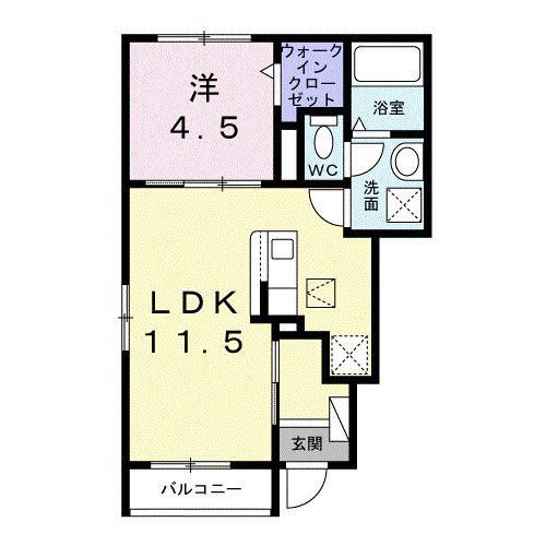 プログレス B(1LDK/1階)の間取り写真