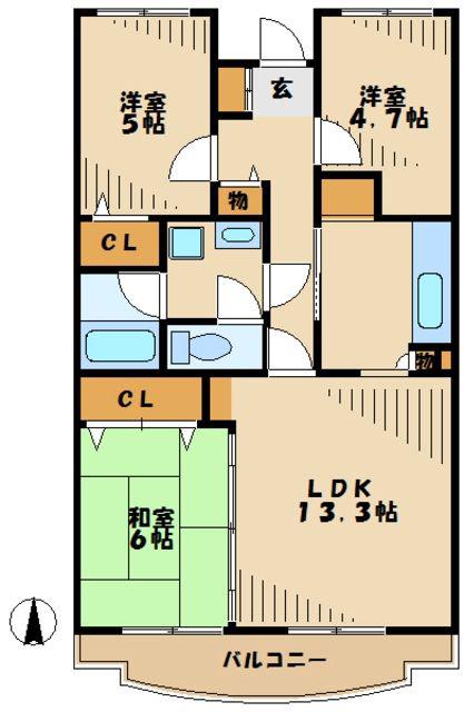 ベルドミール鶴川(3LDK/5階)の間取り写真