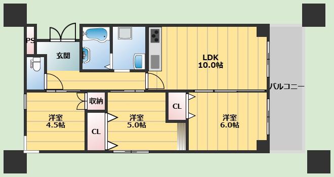 メゾン南桜塚(3LDK/4階)の間取り写真