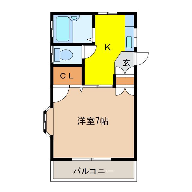 ツインピーク西棟(1K/2階)の間取り写真