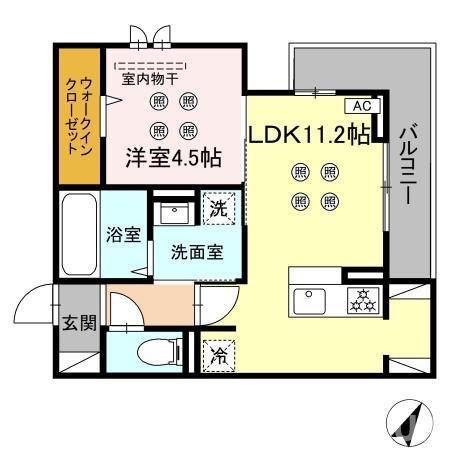 シャルム新屋敷(1LDK/3階)の間取り写真