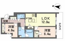 SHAMAISON GARDENS 旭が丘II(2LDK/1階)の間取り写真