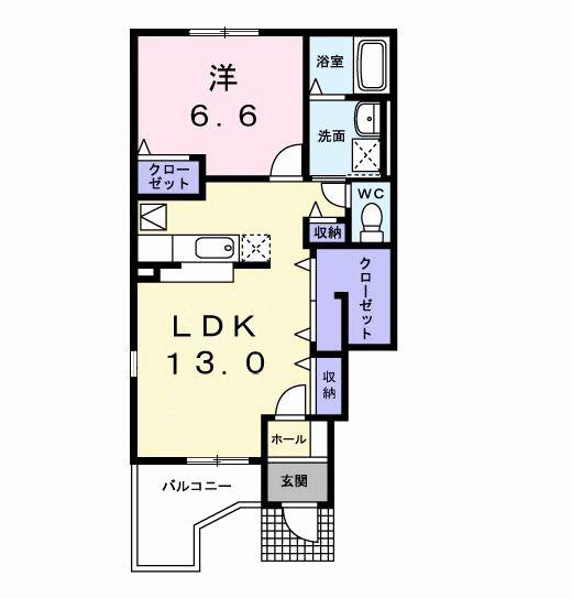 ノートルヴィルD(1LDK/1階)の間取り写真