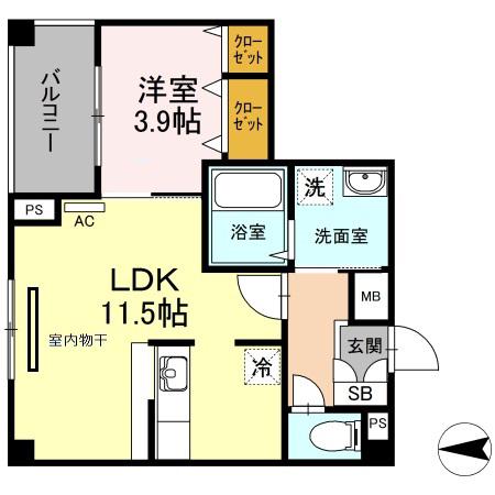 エスタシオンエムティー(1LDK/4階)の間取り写真