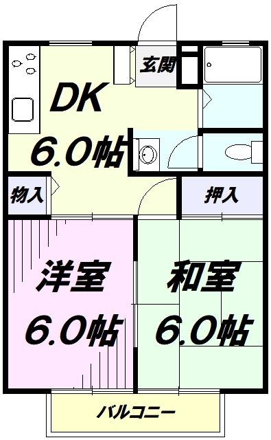 アリエス(2DK/2階)の間取り写真