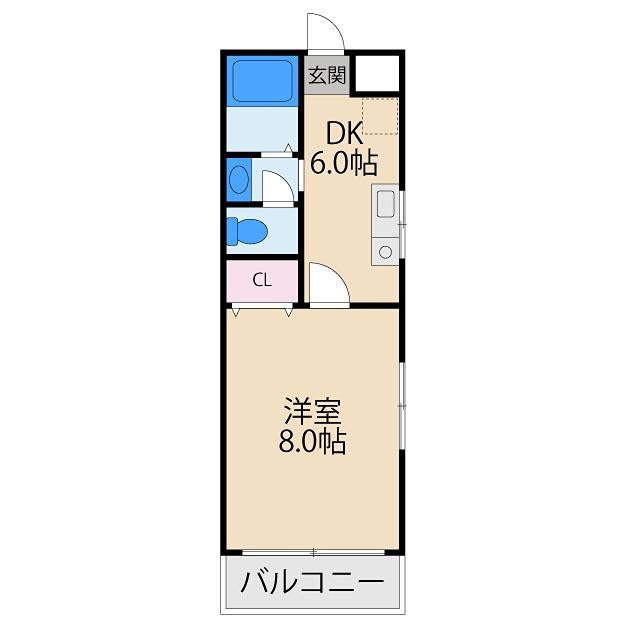 西尾ハウス(1DK/3階)の間取り写真