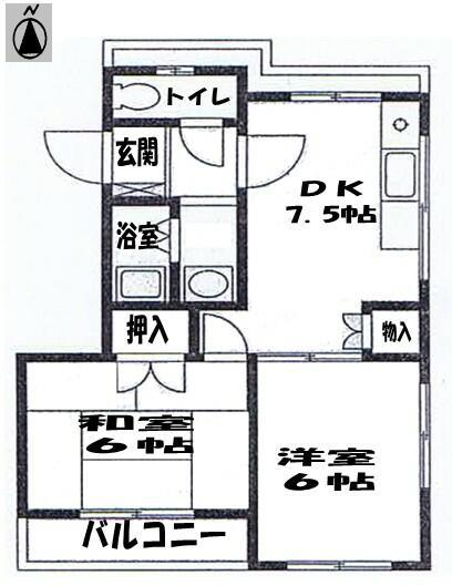 元町魚静ビル(2DK/3階)の間取り写真