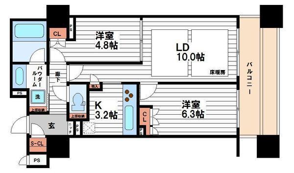 ローレルタワー心斎橋(2LDK/11階)の間取り写真