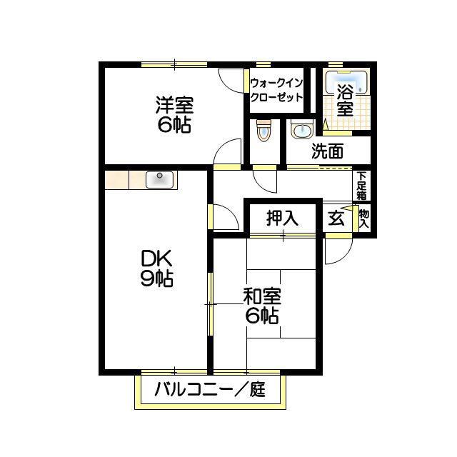 サンビレッジ吉川E(2LDK/2階)の間取り写真