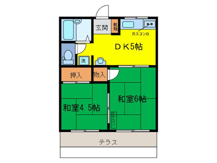 カームハイツ桜塚(2DK/1階)の間取り写真