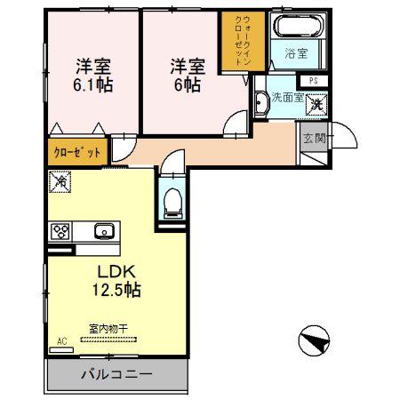 花水木III(2LDK/3階)の間取り写真