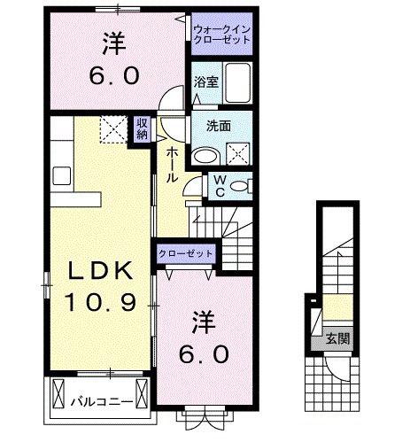 カーサカメリアI(2LDK/2階)の間取り写真
